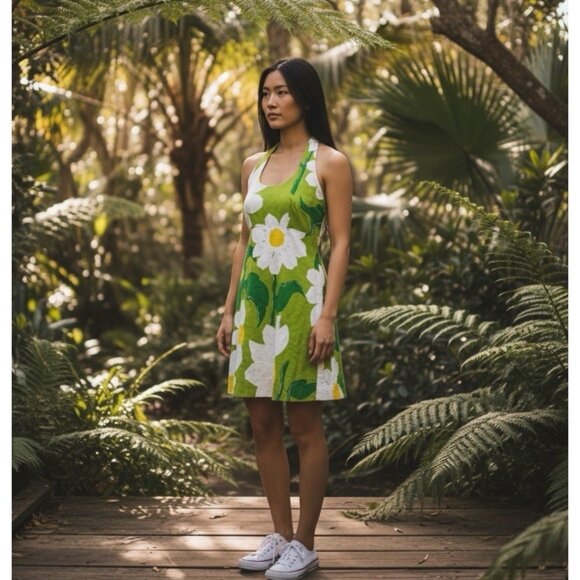 Vintage 70s Malia Honolulu Hawaiian Dress VTG 12 MDN 8 Floral Barkcloth - Picture 1 of 7